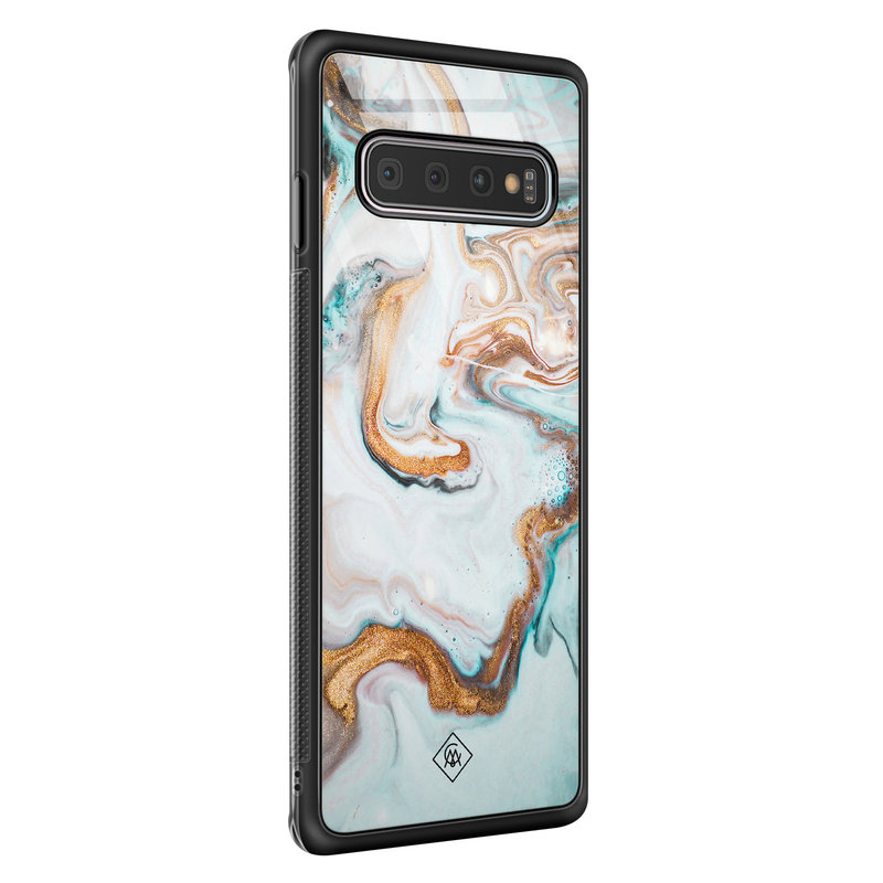 Casimoda Samsung Galaxy S10 glazen hardcase  - Goud blauw marmer