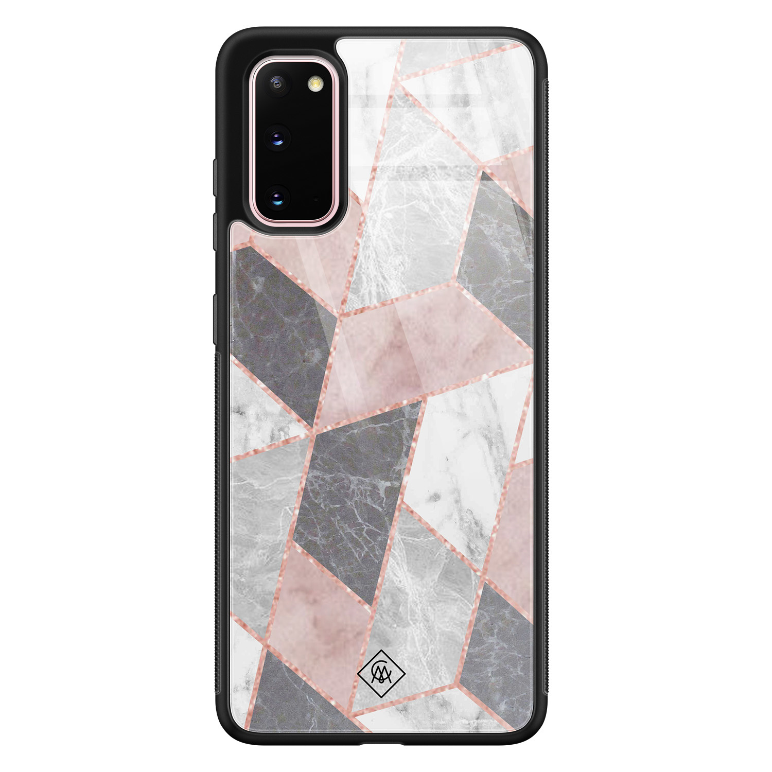 Samsung Galaxy S20 glazen hardcase Stone grid