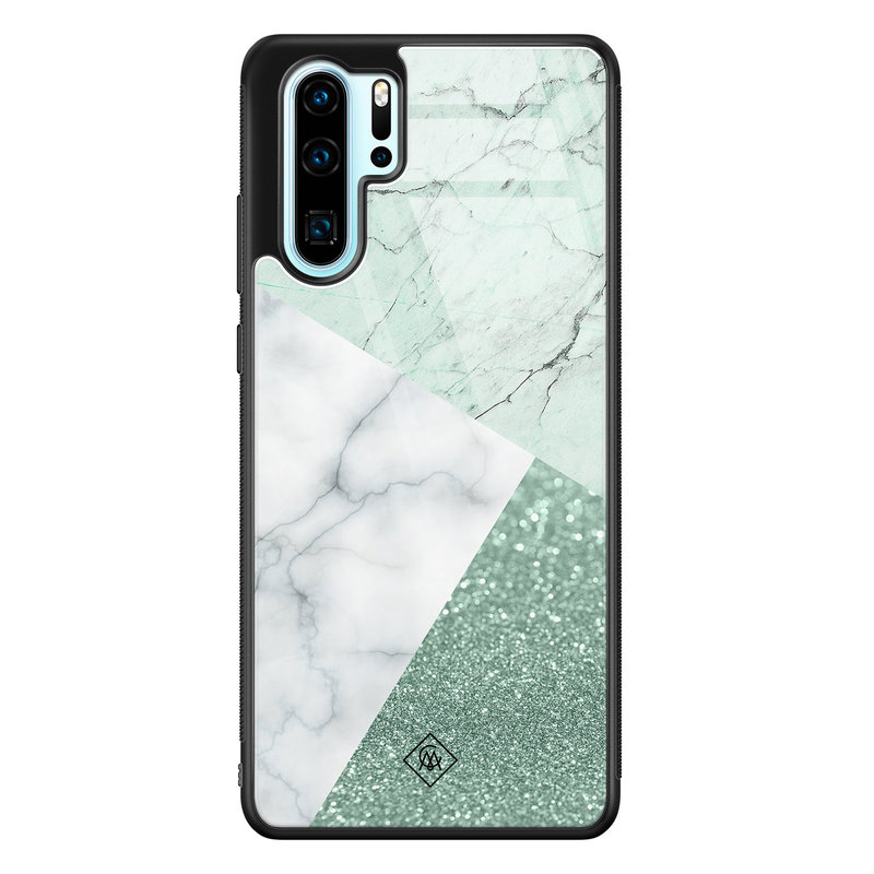 Casimoda Huawei P30 Pro glazen hardcase - Minty marmer collage