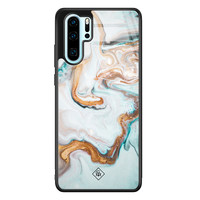 Casimoda Huawei P30 Pro glazen hardcase  - Goud blauw marmer