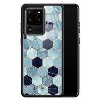 Casimoda Samsung Galaxy S20 Ultra glazen hardcase - Blue cubes