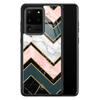 Casimoda Samsung Galaxy S20 Ultra glazen hardcase - Marmer triangles