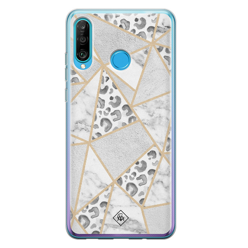 Casimoda Huawei P30 Lite siliconen telefoonhoesje - Stone & leopard print