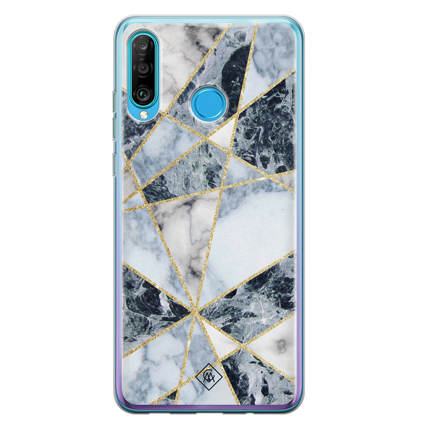 Huawei P30 Lite siliconen hoesje Marmer blauw