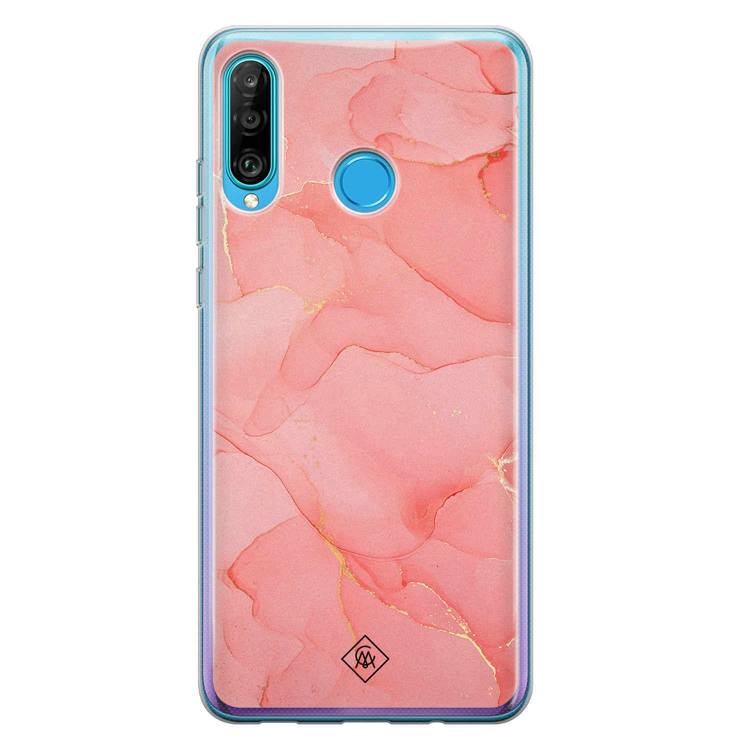 Huawei P30 Lite siliconen hoesje Marmer roze