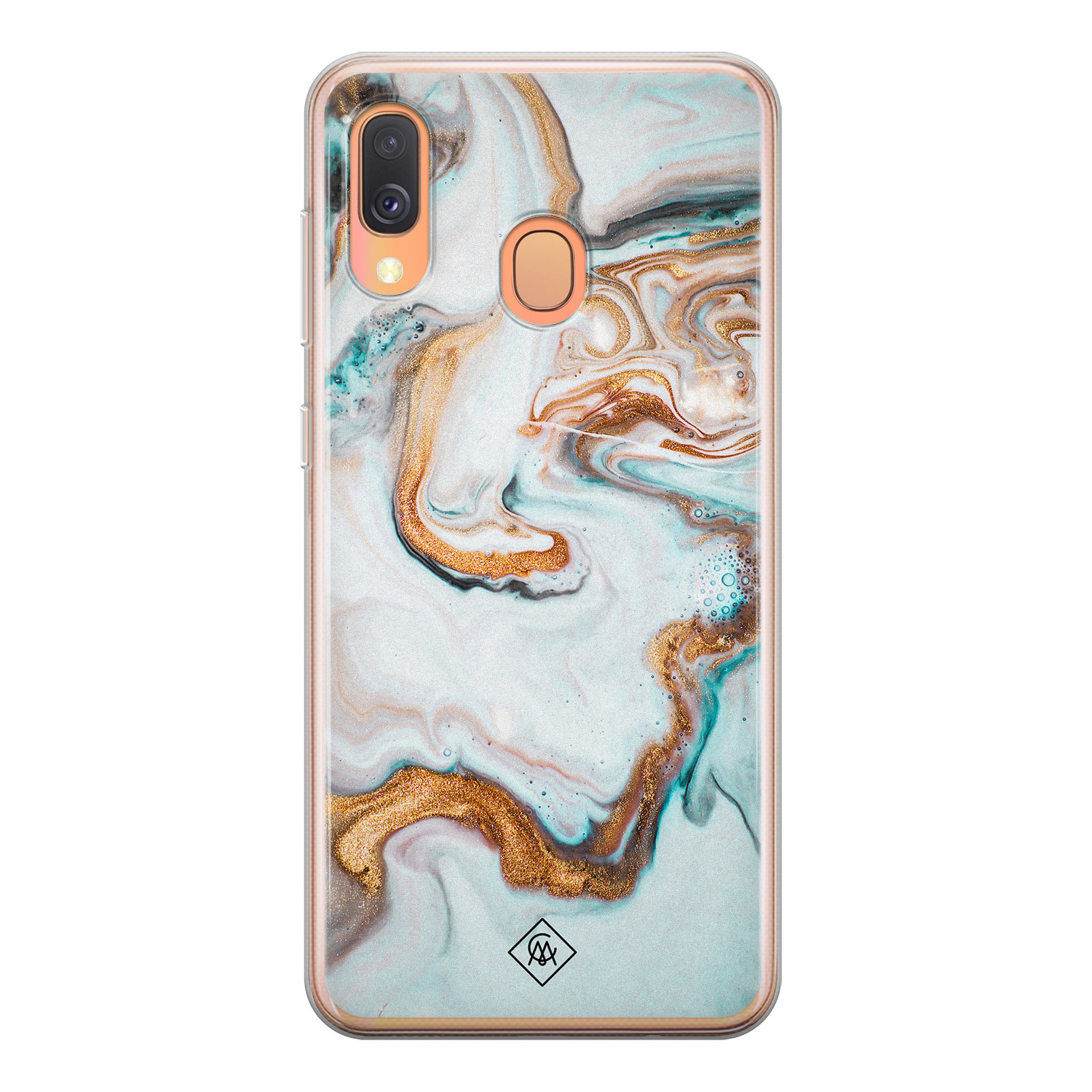 Samsung Galaxy A40 siliconen hoesje Marmer blauw goud