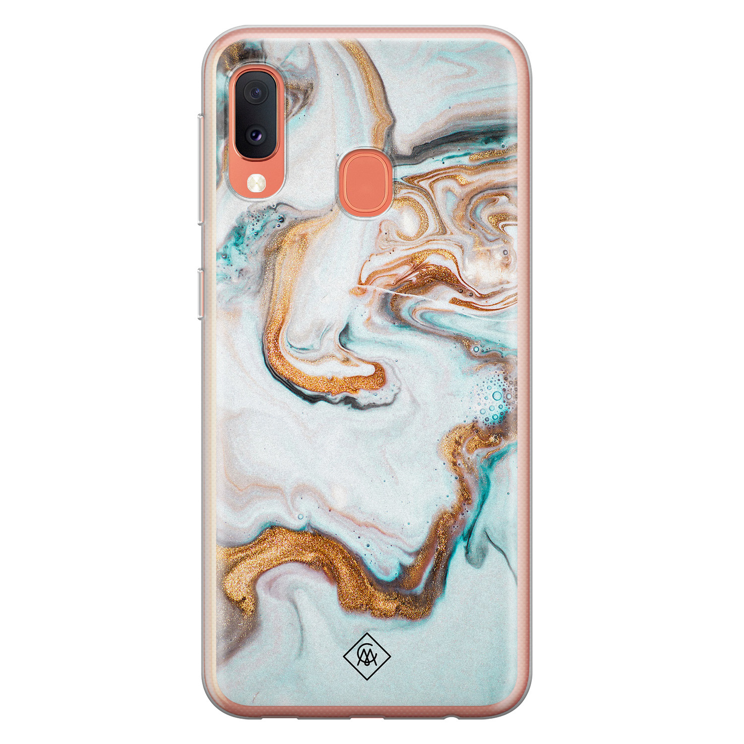 Samsung Galaxy A20e siliconen hoesje Marmer blauw goud