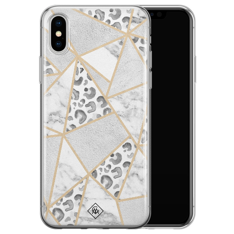 Casimoda iPhone X/XS siliconen telefoonhoesje - Stone & leopard print