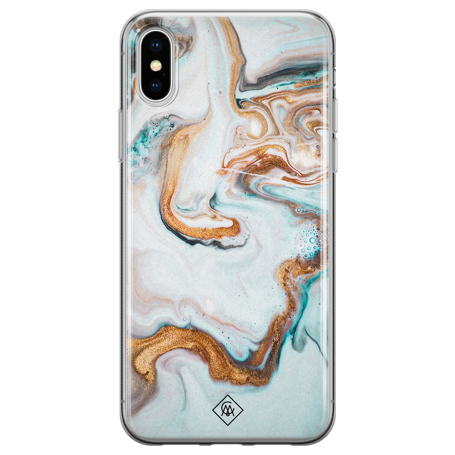 iPhone X/XS siliconen hoesje - Marmer blauw goud