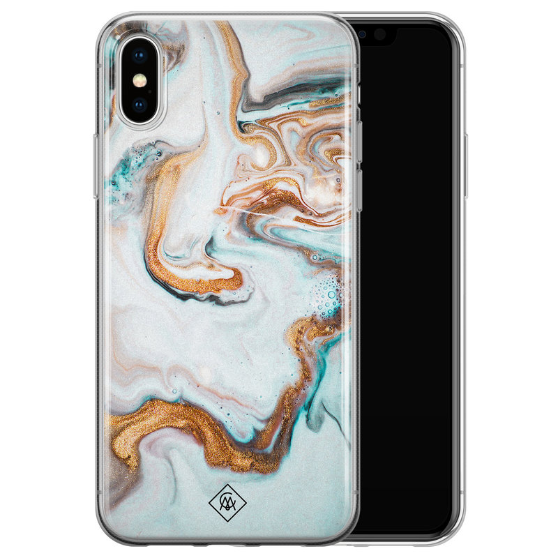 Casimoda iPhone X/XS siliconen hoesje - Marmer blauw goud