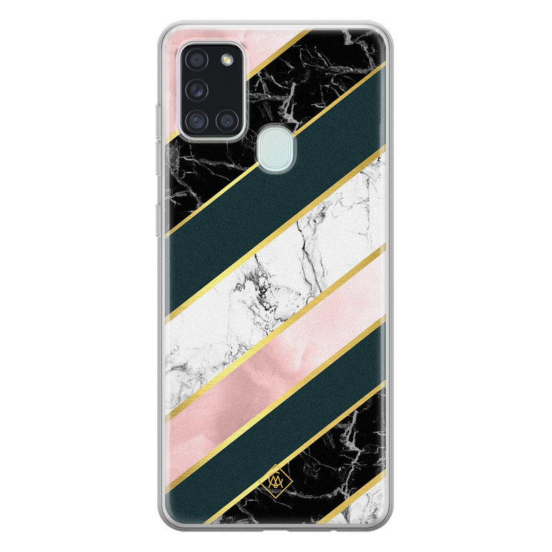 Casimoda Samsung Galaxy A21s siliconen hoesje - Marble stripes