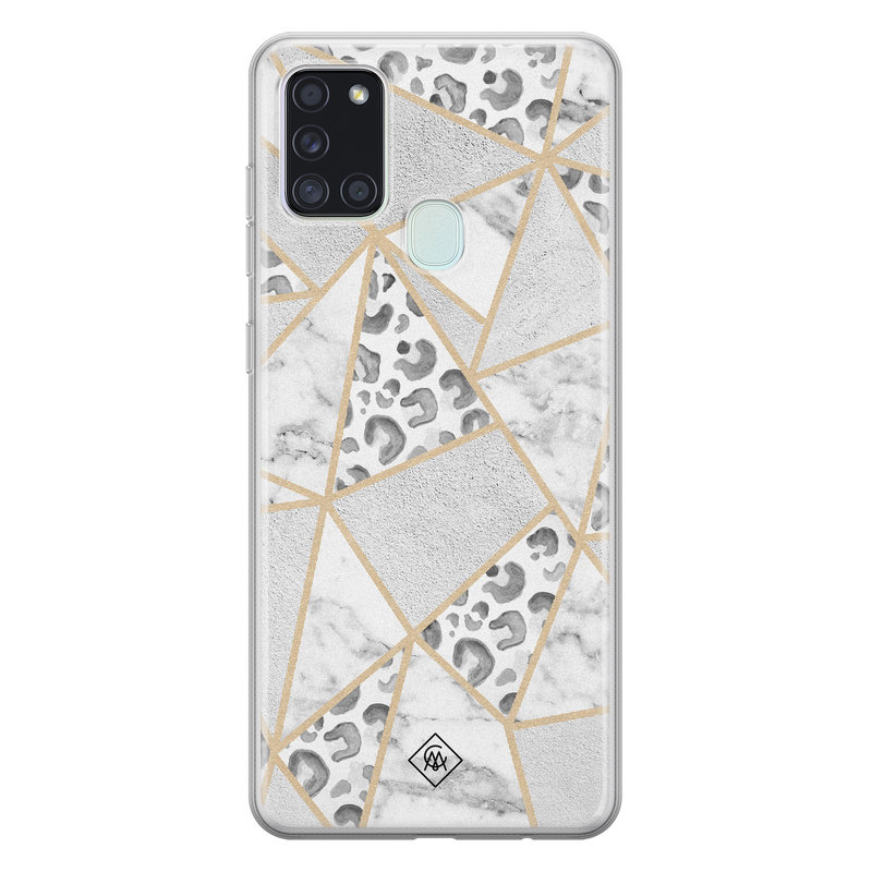 Casimoda Samsung Galaxy A21s siliconen telefoonhoesje - Stone & leopard print