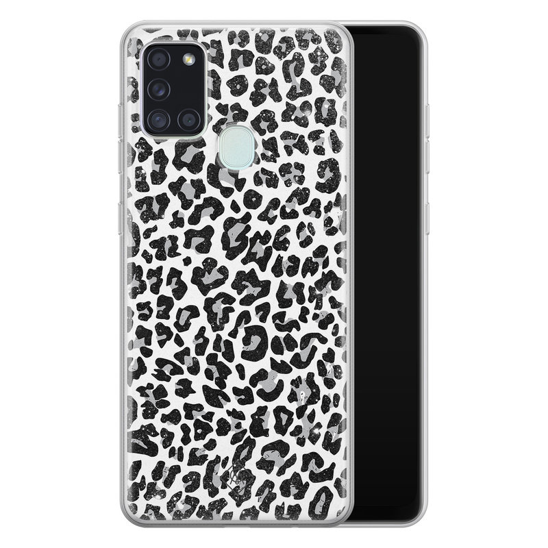 Casimoda Samsung Galaxy A21s siliconen telefoonhoesje - Luipaard grijs