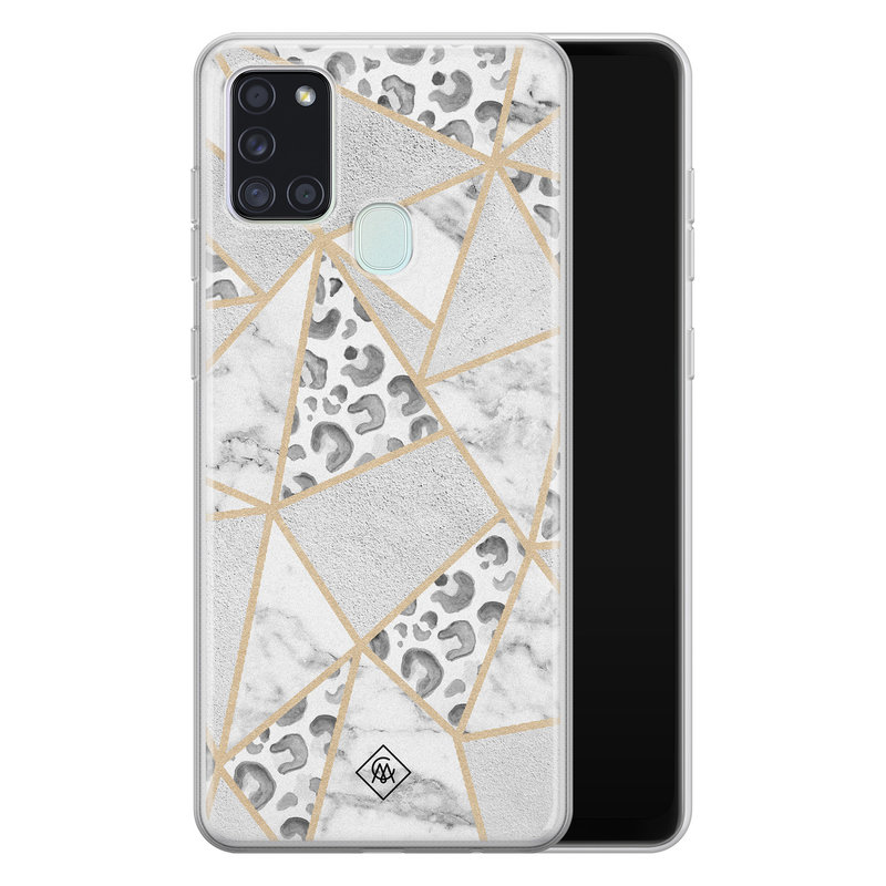 Casimoda Samsung Galaxy A21s siliconen telefoonhoesje - Stone & leopard print