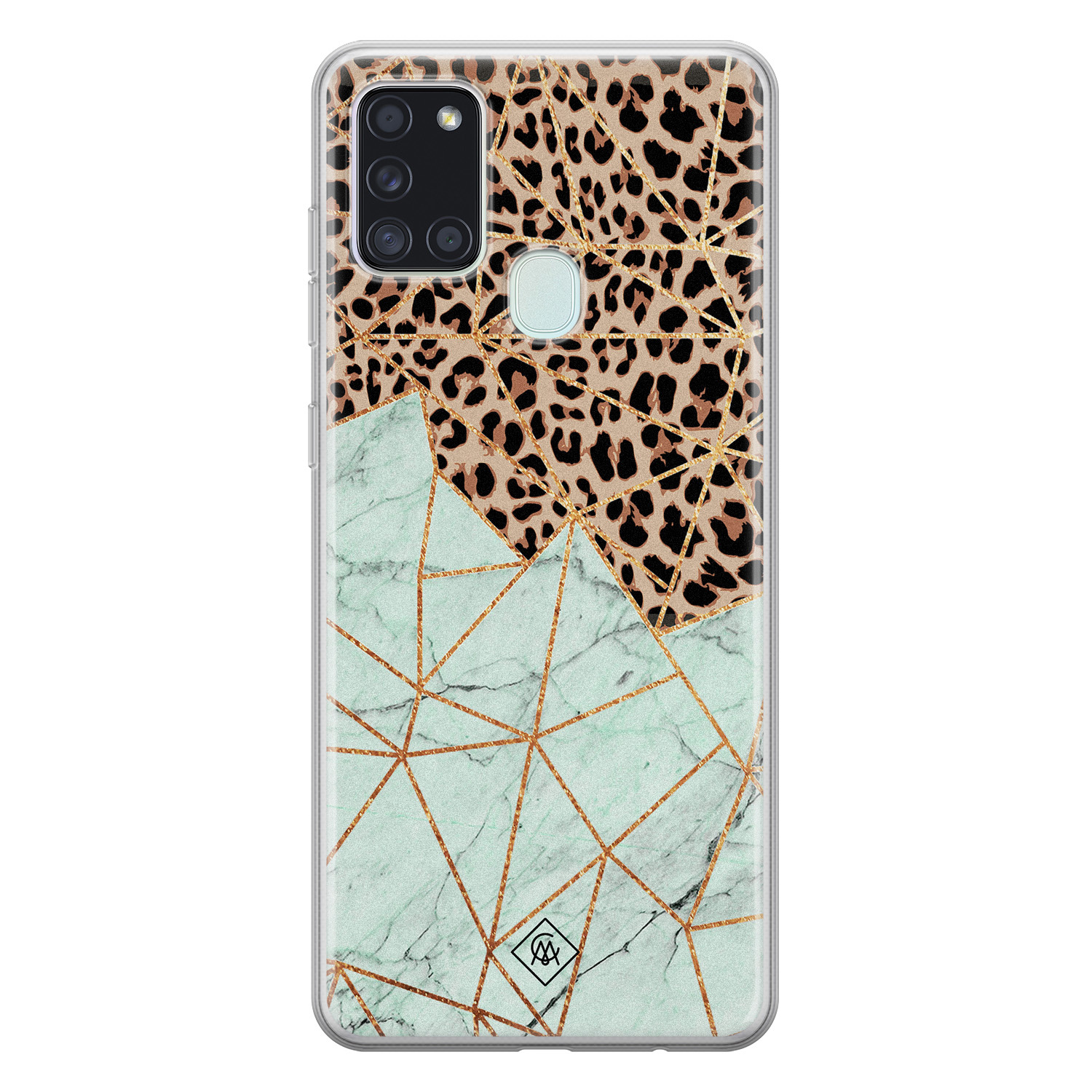 Samsung Galaxy A21s siliconen hoesje Luipaard marmer mint