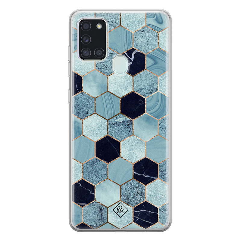 Casimoda Samsung Galaxy A21s siliconen hoesje - Blue cubes