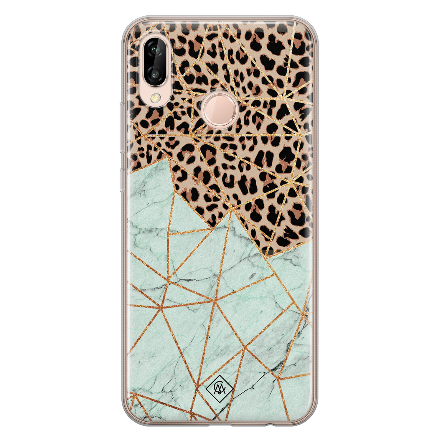 Huawei P20 Lite siliconen hoesje Luipaard marmer mint