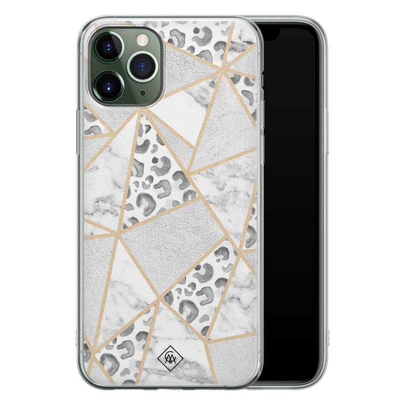 Casimoda iPhone 11 Pro siliconen telefoonhoesje - Stone & leopard print