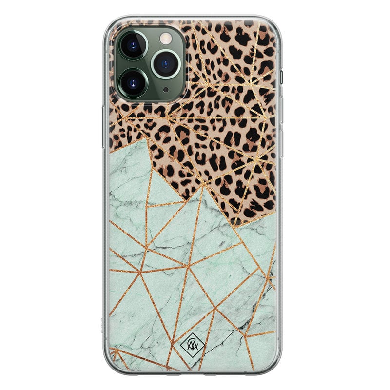 Casimoda iPhone 11 Pro siliconen hoesje - Luipaard marmer mint