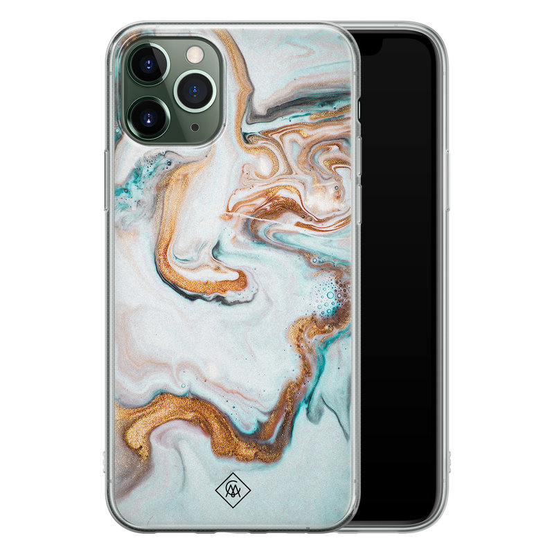 Casimoda iPhone 11 Pro siliconen hoesje - Marmer blauw goud