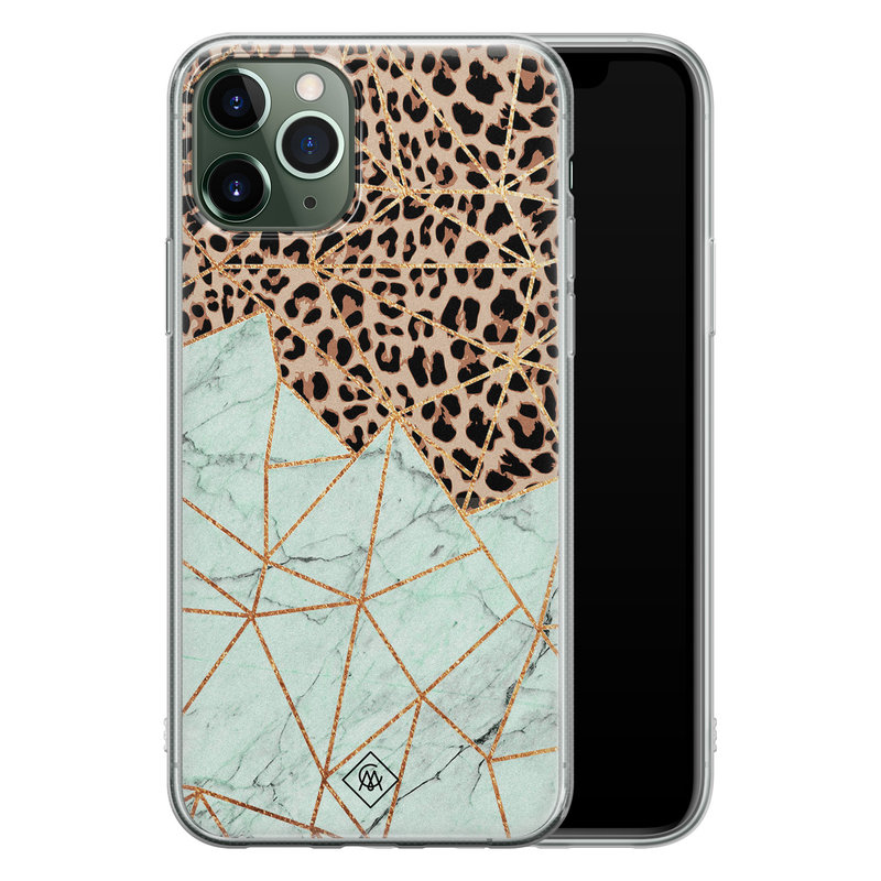 Casimoda iPhone 11 Pro siliconen hoesje - Luipaard marmer mint