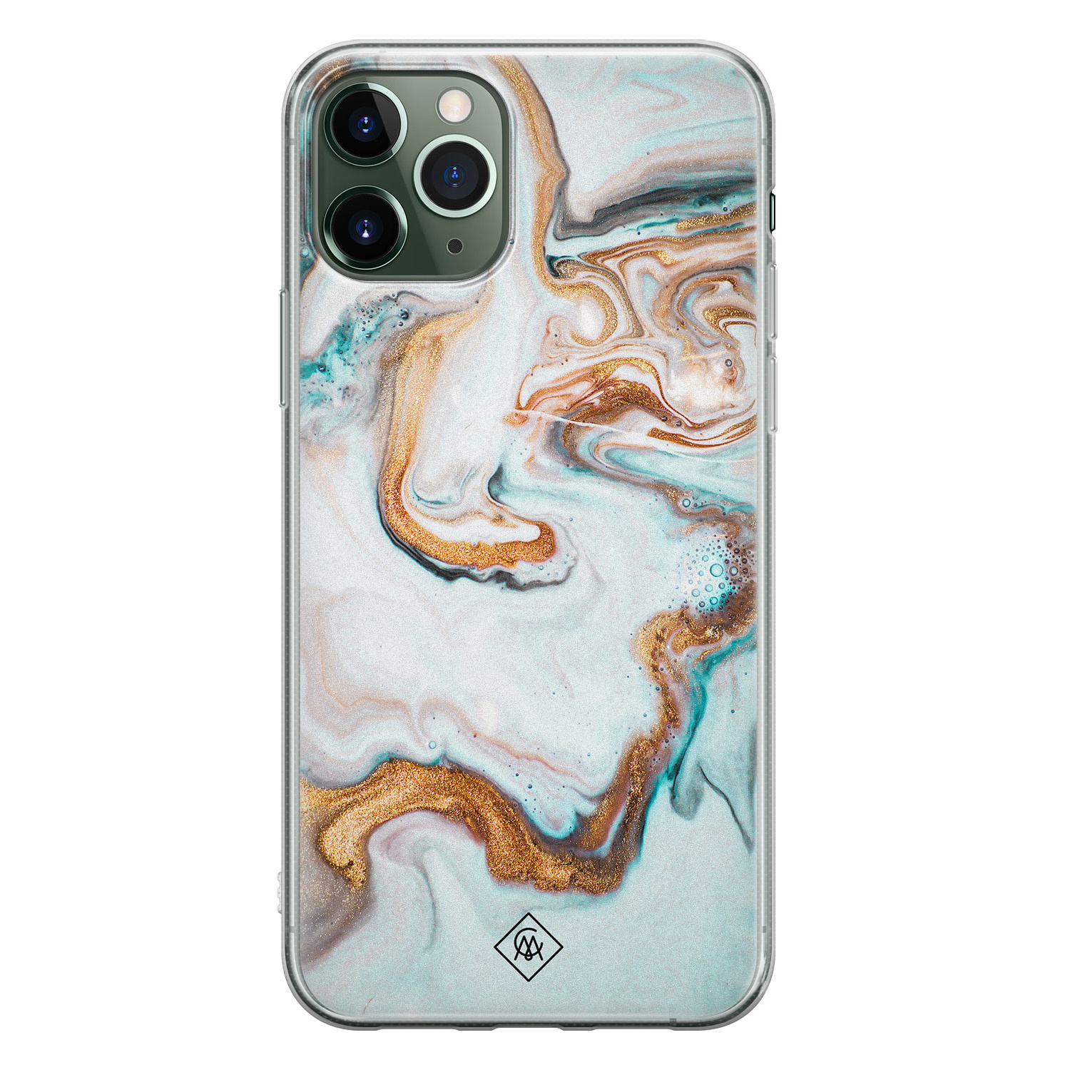 iPhone 11 Pro Max siliconen hoesje Marmer blauw goud
