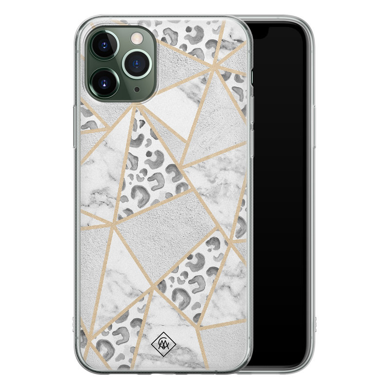 Casimoda iPhone 11 Pro Max siliconen telefoonhoesje - Stone & leopard print