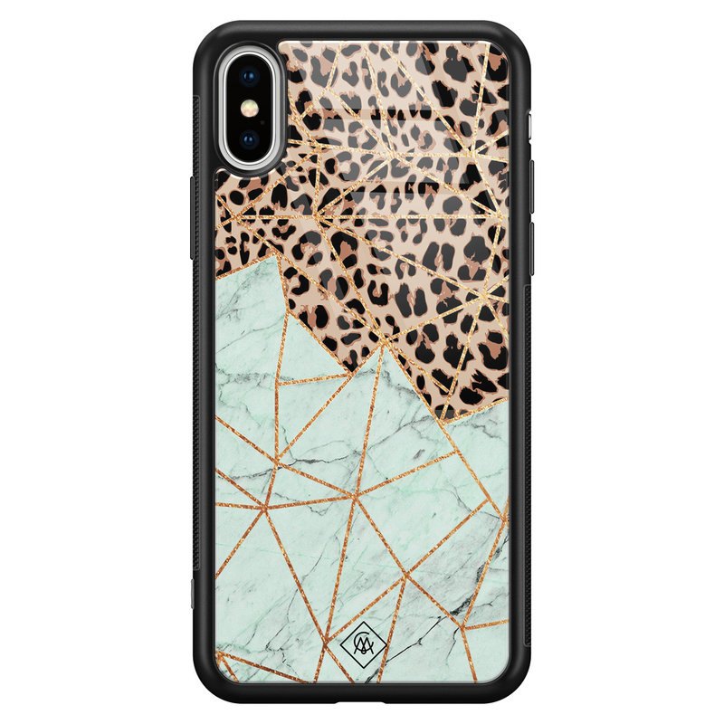 Casimoda iPhone XS Max glazen hardcase - Luipaard marmer mint