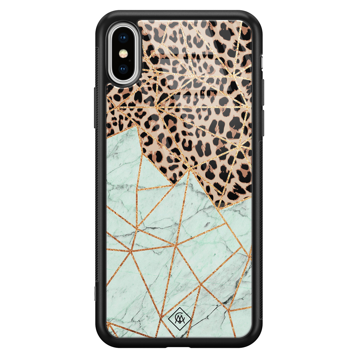 iPhone XS Max glazen hardcase Luipaard marmer mint