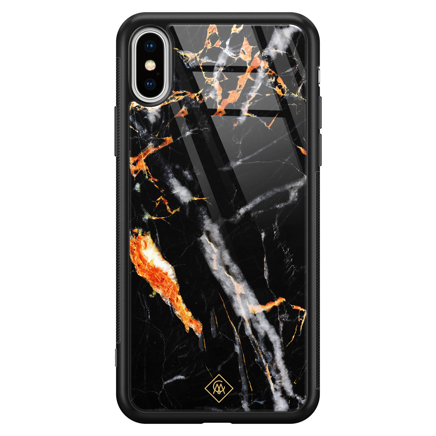 iPhone XS Max glazen hardcase Marmer zwart oranje