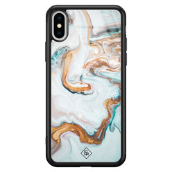 Casimoda iPhone XS Max glazen hardcase  - Goud blauw marmer