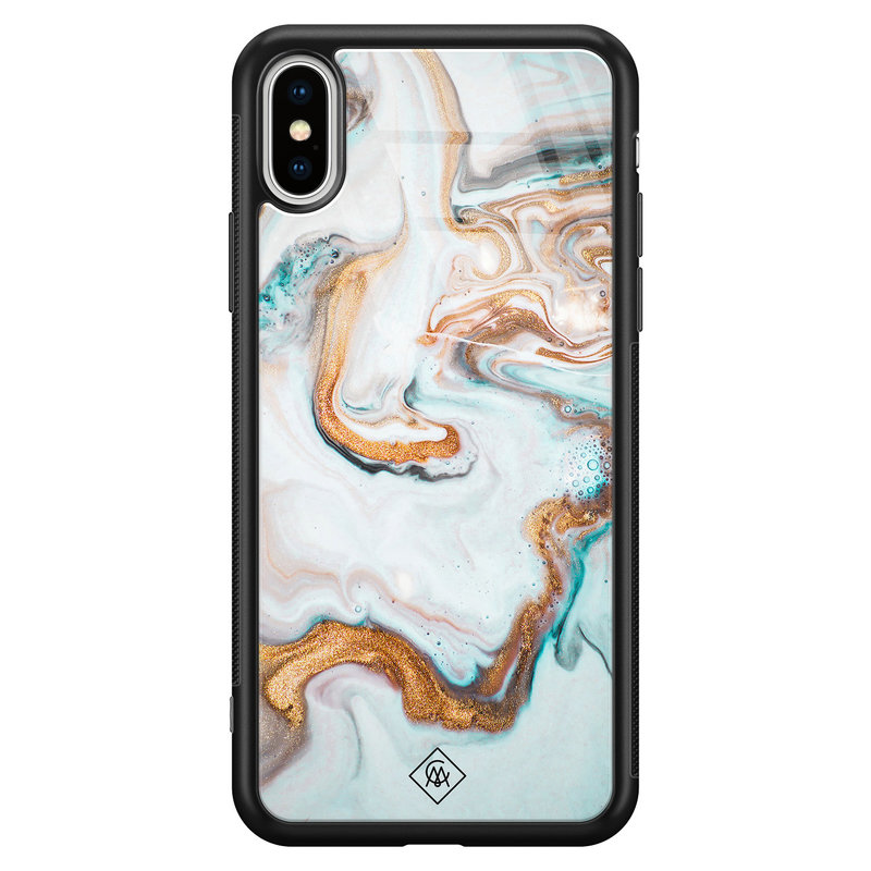 Casimoda iPhone XS Max glazen hardcase  - Goud blauw marmer