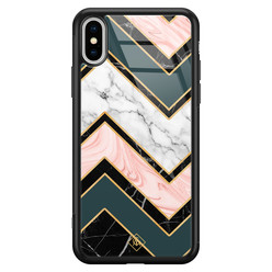 Casimoda iPhone XS Max glazen hardcase - Marmer triangles