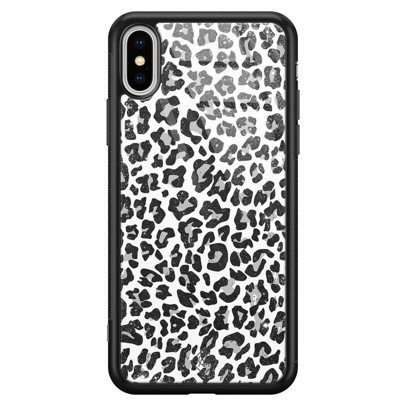 Casimoda iPhone XS Max glazen hardcase - Luipaard grijs