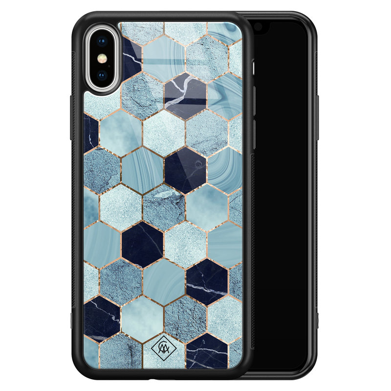 Casimoda iPhone XS Max glazen hardcase - Blue cubes