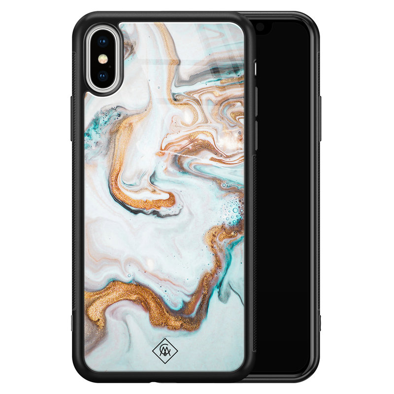 Casimoda iPhone XS Max glazen hardcase  - Goud blauw marmer