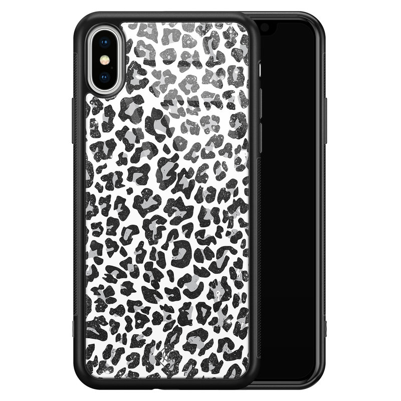 Casimoda iPhone XS Max glazen hardcase - Luipaard grijs