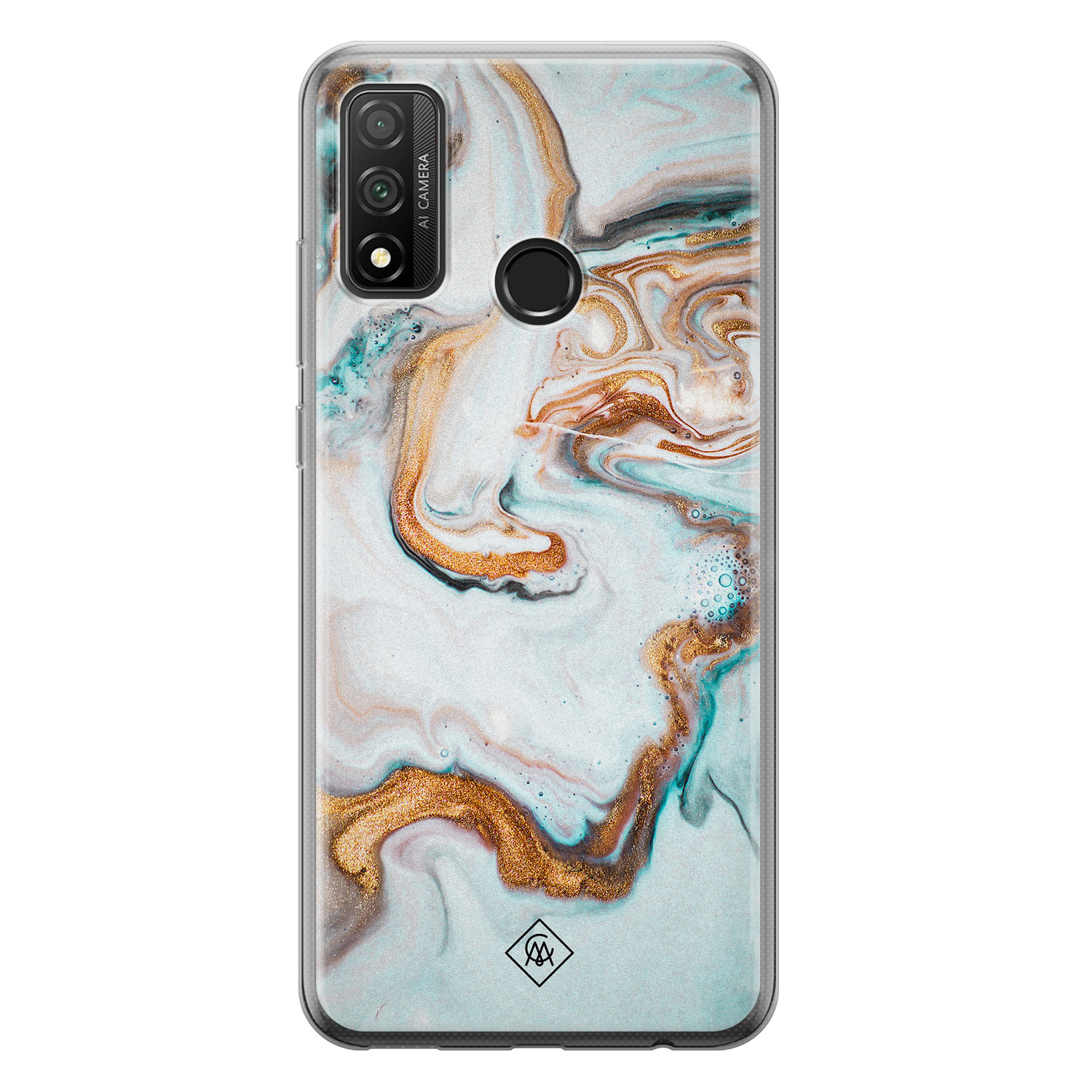 Huawei P Smart 2020 siliconen hoesje Marmer blauw goud