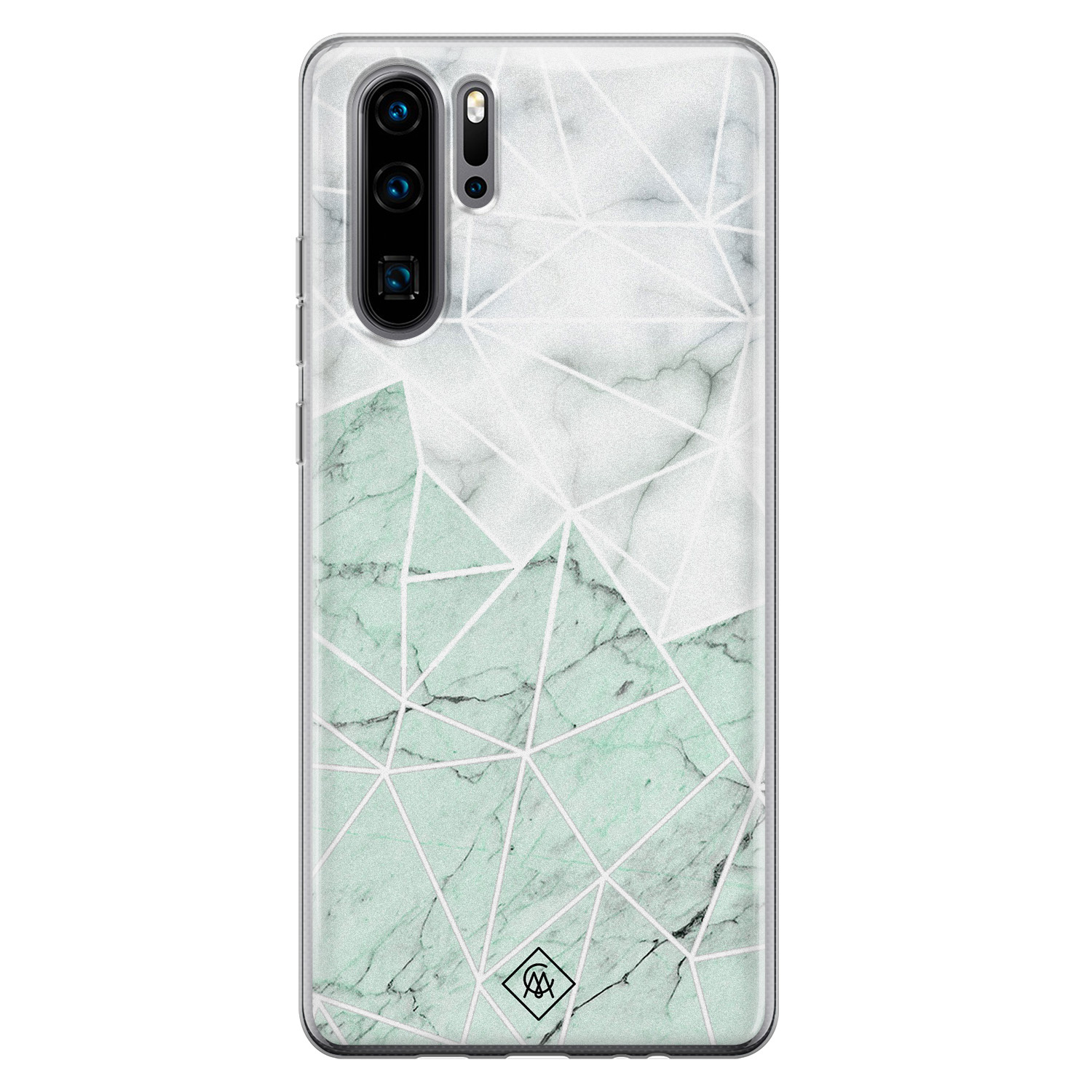 Huawei P30 Pro siliconen telefoonhoesje - Marmer mint mix