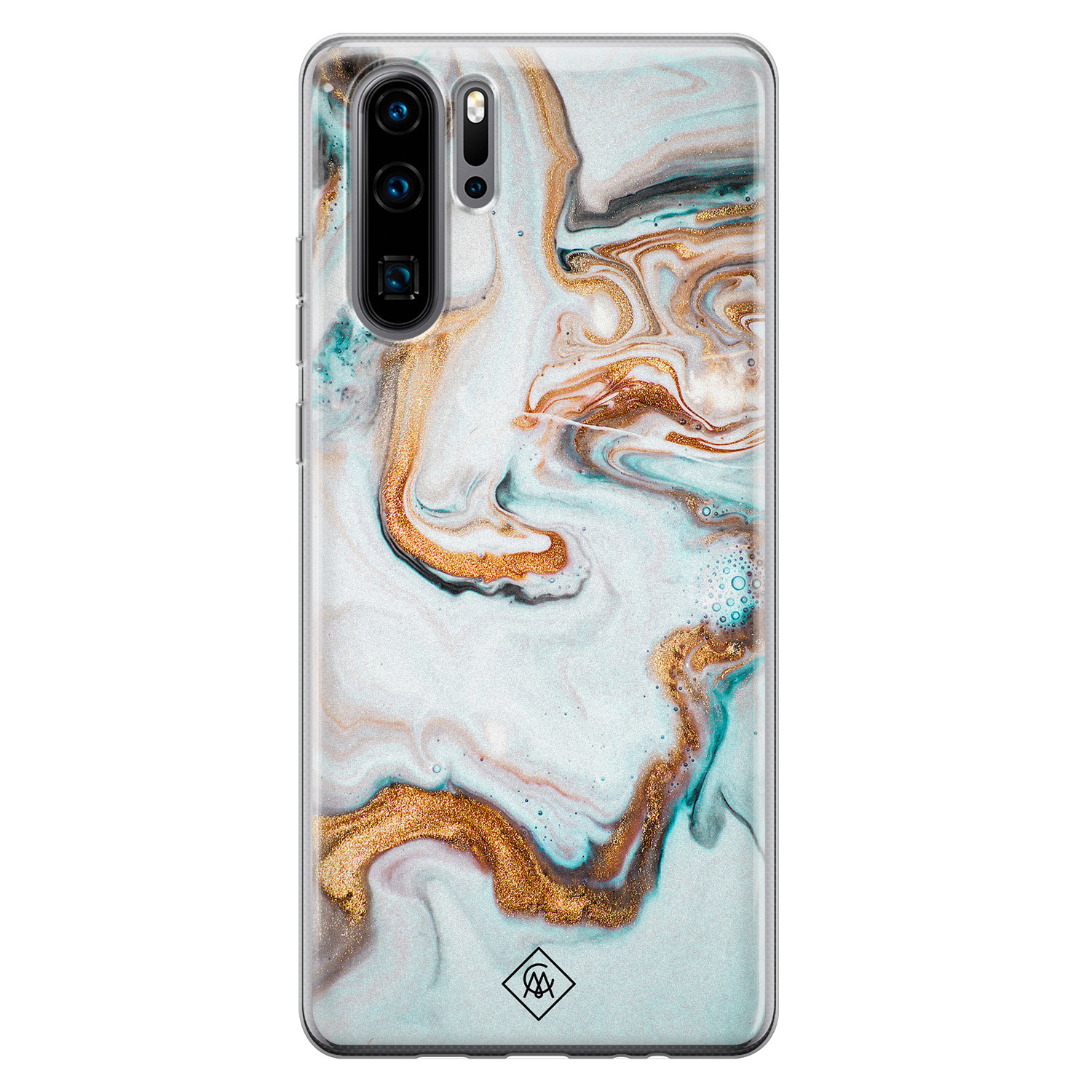 Huawei P30 Pro siliconen hoesje - Marmer blauw goud