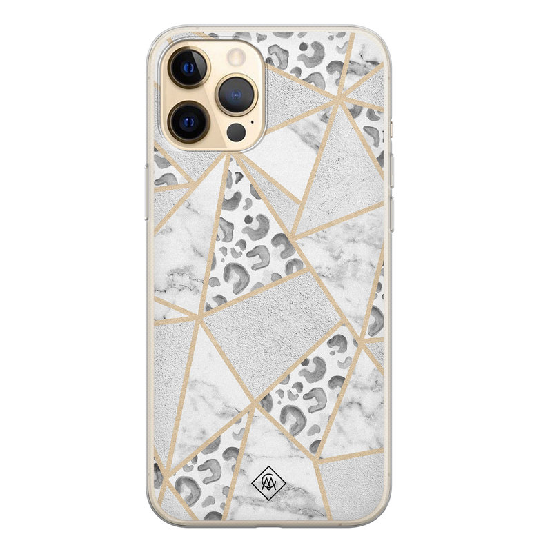 Casimoda iPhone 12 Pro siliconen telefoonhoesje - Stone & leopard print