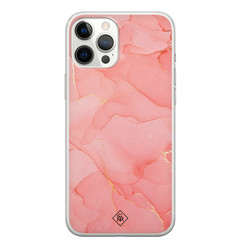 Casimoda iPhone 12 Pro Max siliconen hoesje - Marmer roze