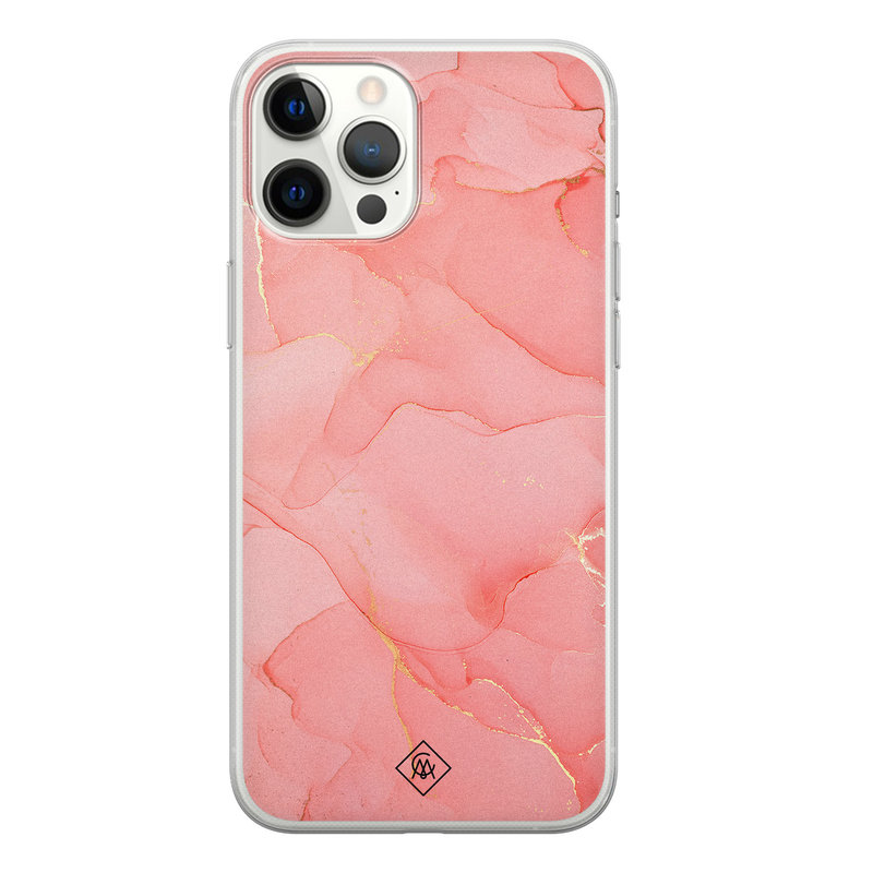 Casimoda iPhone 12 Pro Max siliconen hoesje - Marmer roze