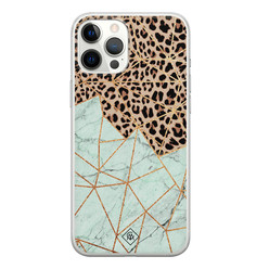 Casimoda iPhone 12 Pro Max siliconen hoesje - Luipaard marmer mint