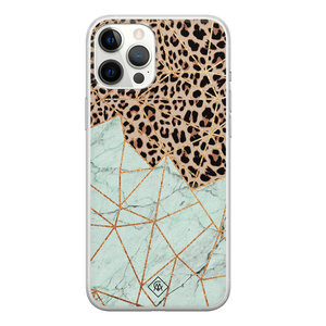 Casimoda iPhone 12 Pro Max siliconen hoesje - Luipaard marmer mint