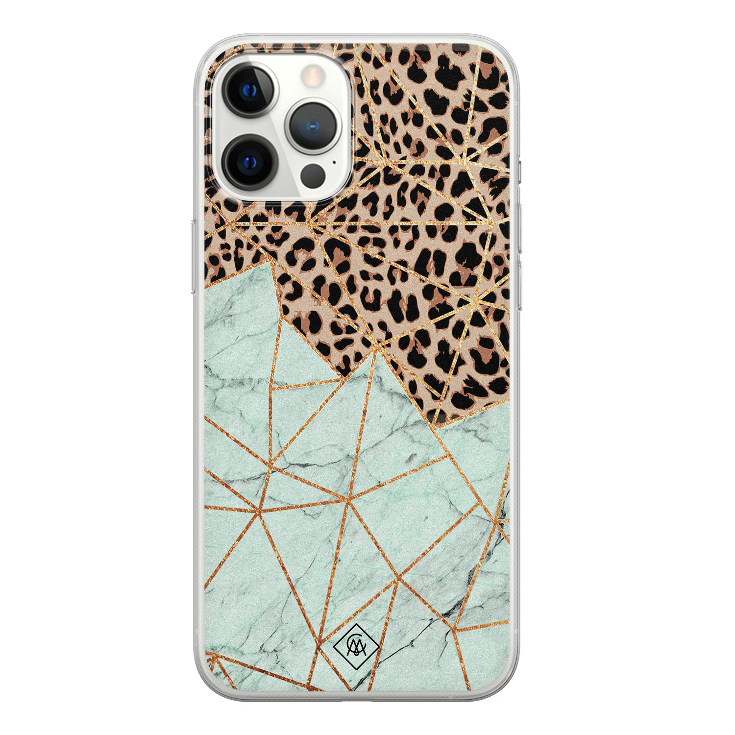 iPhone 12 Pro Max siliconen hoesje - Luipaard marmer mint