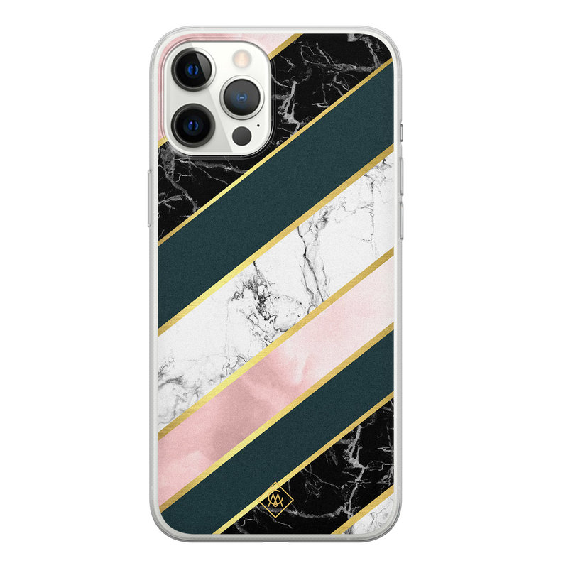 Casimoda iPhone 12 Pro Max siliconen hoesje - Marble stripes