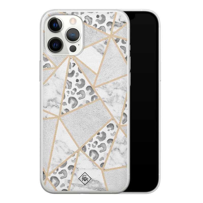 Casimoda iPhone 12 Pro Max siliconen telefoonhoesje - Stone & leopard print