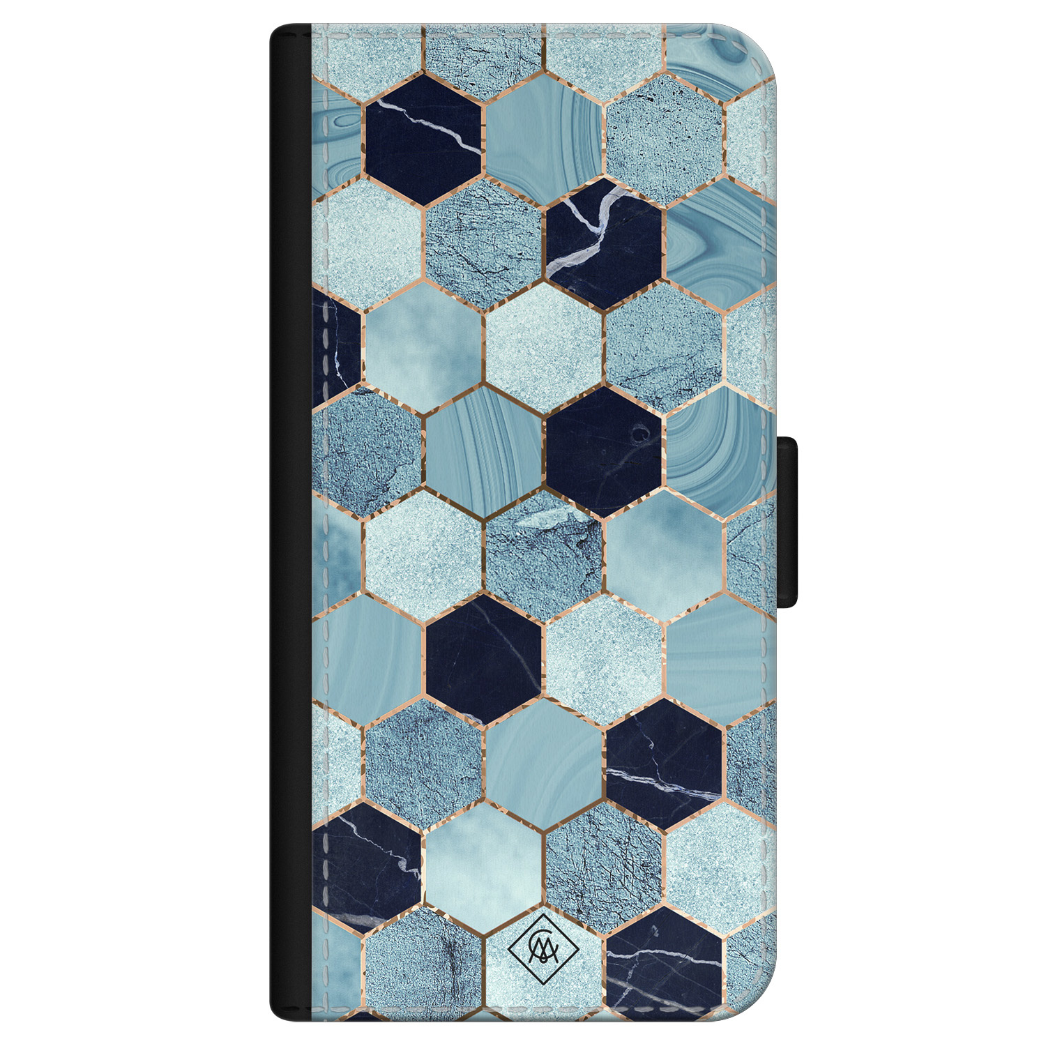iPhone 12 flipcase Marmer blauw kubussen