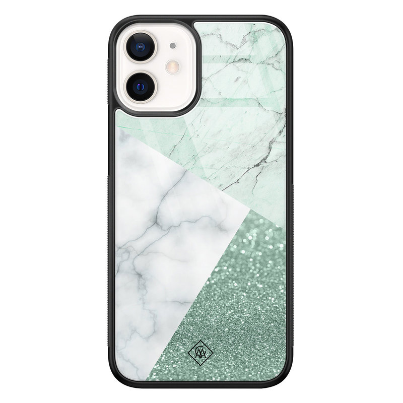 Casimoda iPhone 12 mini glazen hardcase - Minty marmer collage